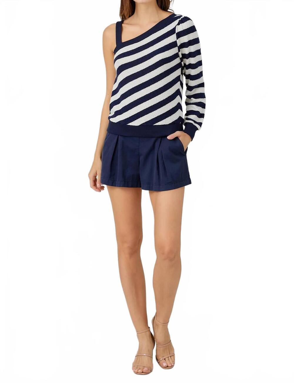 NEW MAVEN WEST one shoulder top in navy/white